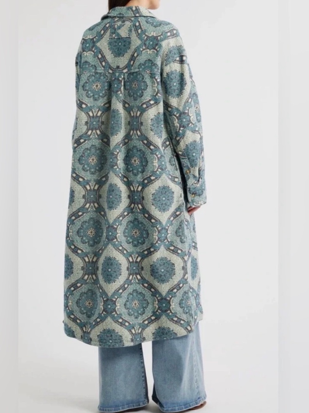 FREE PEOPLE x We The Free Brick Lane Jacquard Maxi Shirt Jacket size medium - Picture 7 of 16